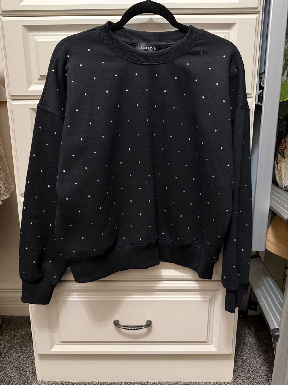 Bailey 44 Black Crewneck Sweatshirt with Silver Studs